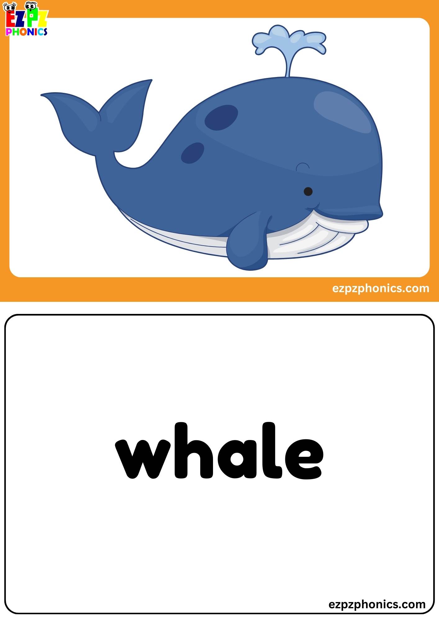 Letter W Free Kindergarten Phonics Alphabet Letter Sounds Flashcards. Words on the Back.